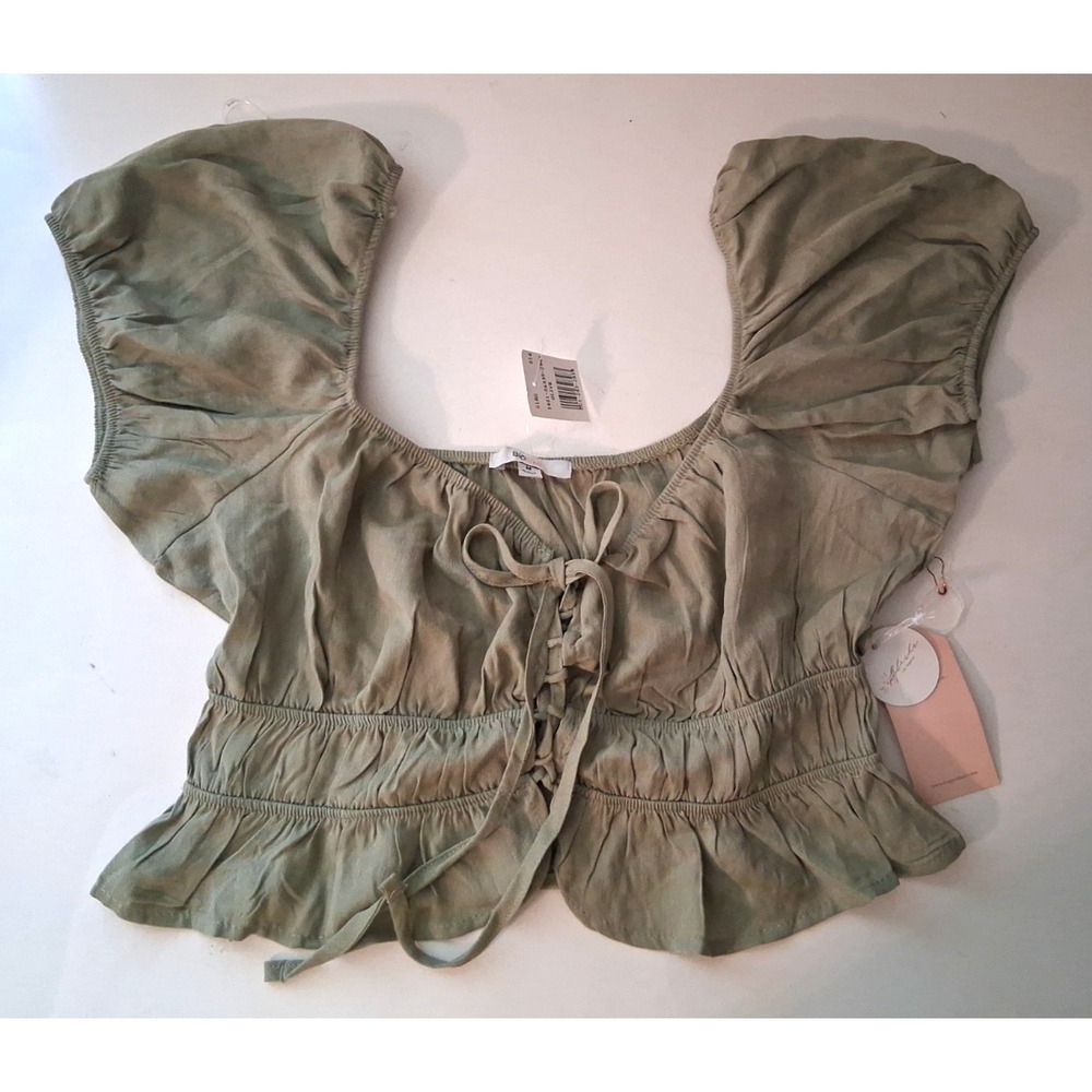 NWT BlaShe Bustier Corset Peasant Crop Top Sage Green Size Medium